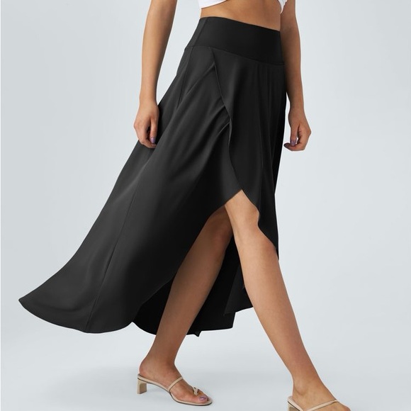Halara Black High Waisted High-Low Ruffle 2-in-1 Flowy Maxi Dress Size Small - Picture 3 of 5